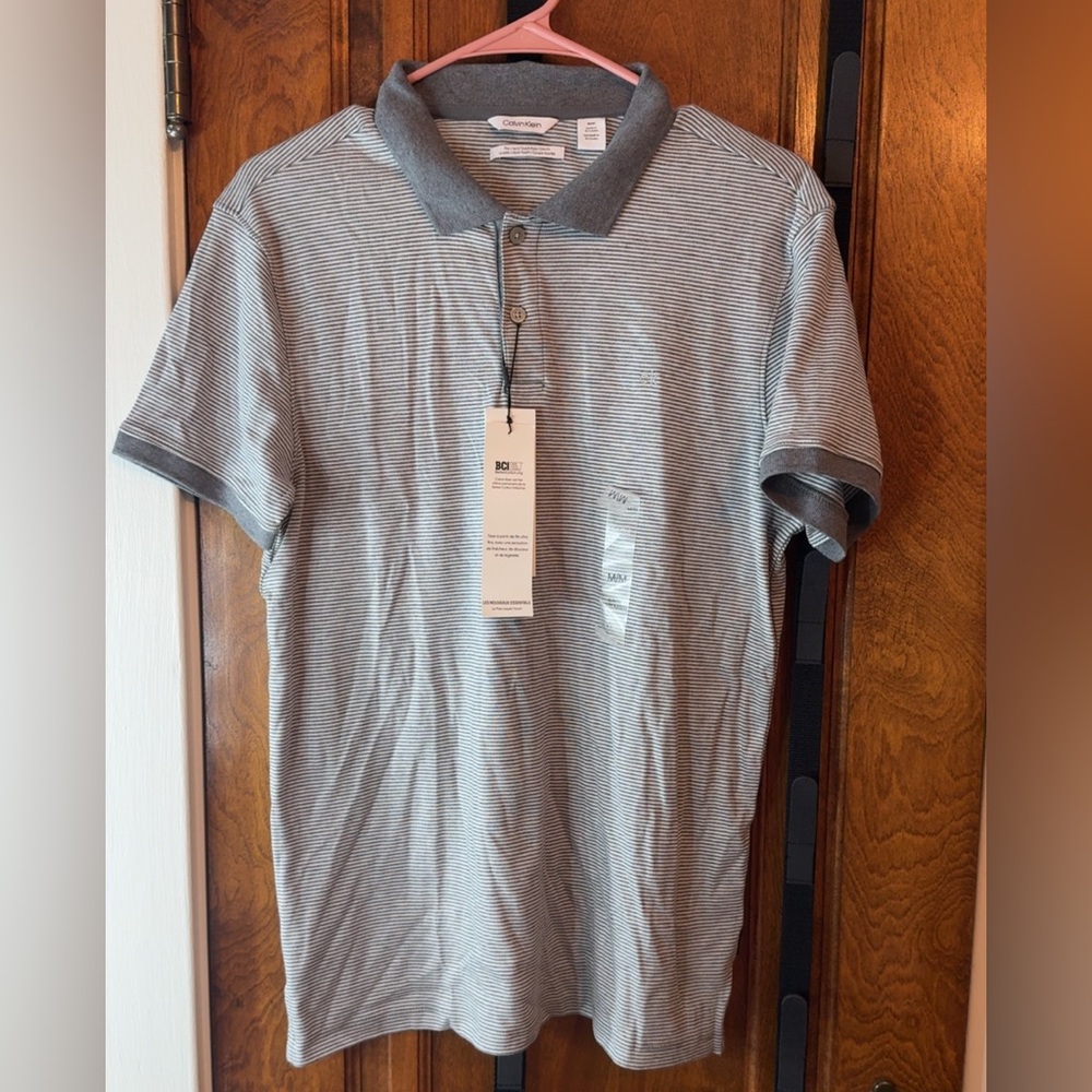 Calvin Klein Black and White Striped Polo Shirt